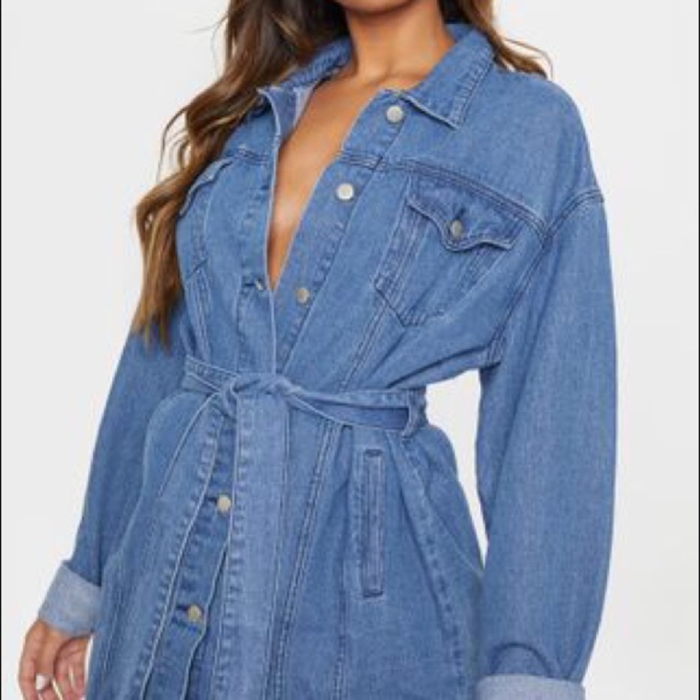 Mid Wash Tie Waist Denim Dress